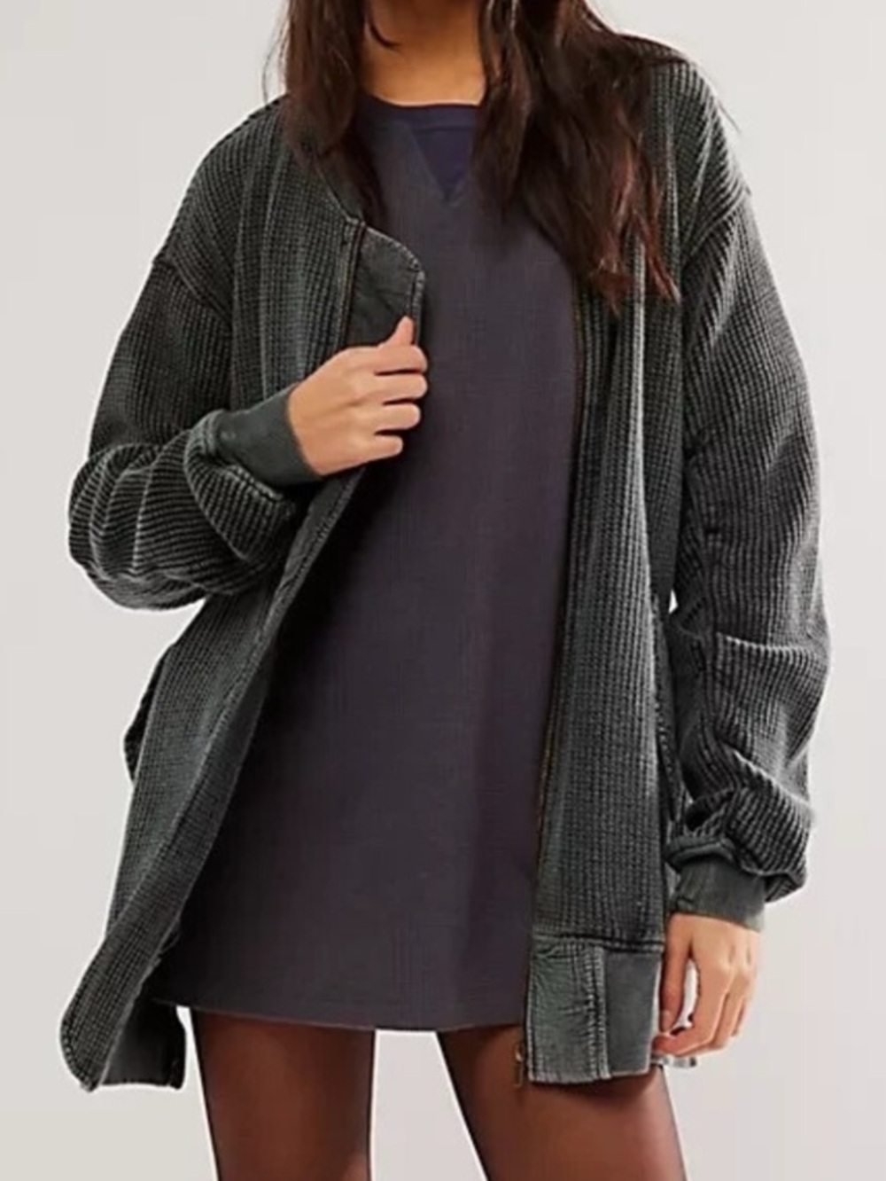 Free People One Lupo Bomber Cardi Tarmac*Waffle*Sweatshirt* Jacket*XS**Oversized